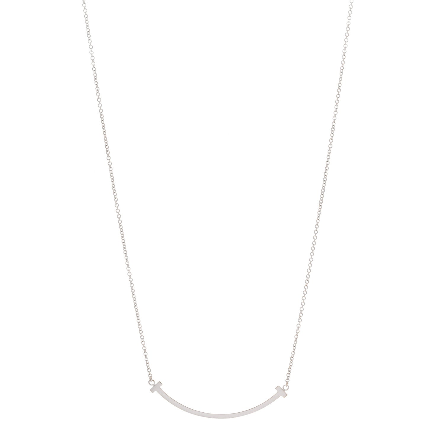 Tiffany 18K White Gold Small T Smile Pendant Necklace 1 of 4