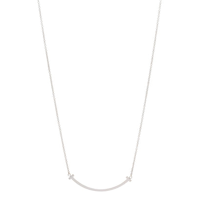 Tiffany 18K White Gold Small T Smile Pendant Necklace 1 of 4
