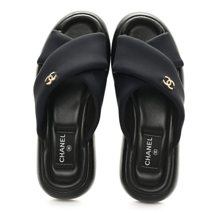 Chanel Fabric CC Mules Sandals 39 Black 2 of 10
