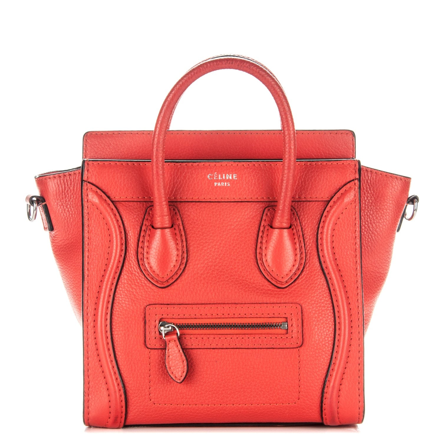 Celine Drummed Calfskin Nano Luggage Vermillion 1 of 6