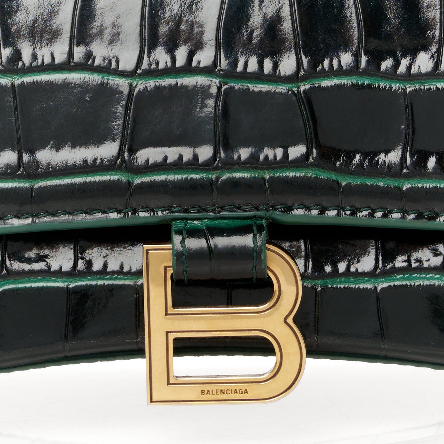 Balenciaga Shiny Calfskin Crocodile Embossed Small Hourglass Top Handle Bag Forest Green 8 of 10