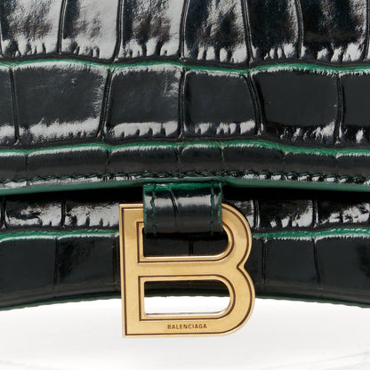 Balenciaga Shiny Calfskin Crocodile Embossed Small Hourglass Top Handle Bag Forest Green 8 of 10