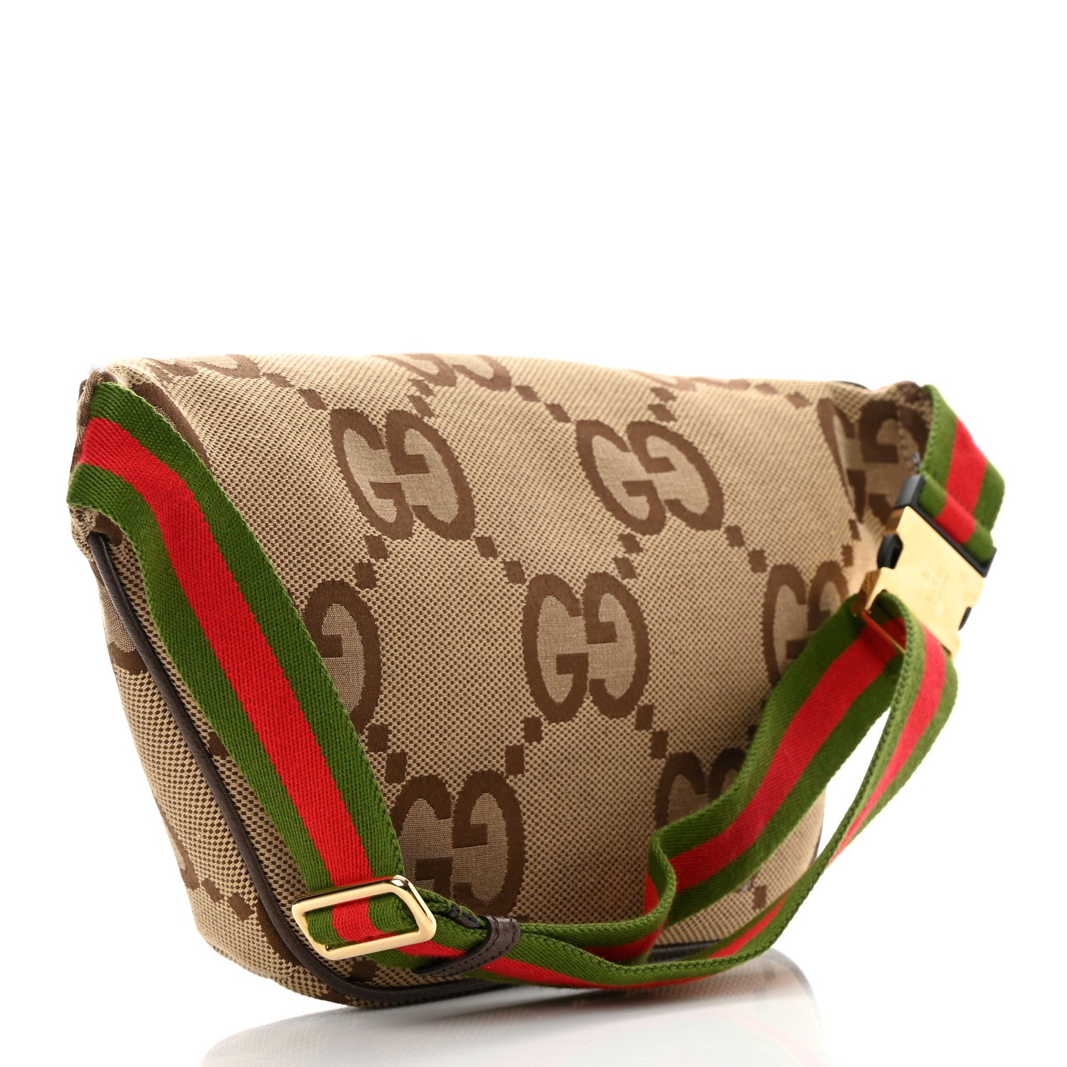Gucci Monogram Jumbo GG Textured Dollar Calfskin Web Belt Bag Camel Ebony New Acero 3 of 10