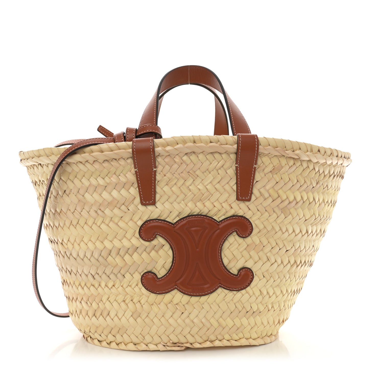 Raffia Calfskin Triomphe Teen Panier Tan