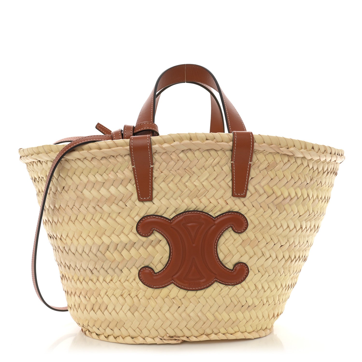 Celine Raffia Calfskin Triomphe Teen Panier Tan 1 of 9