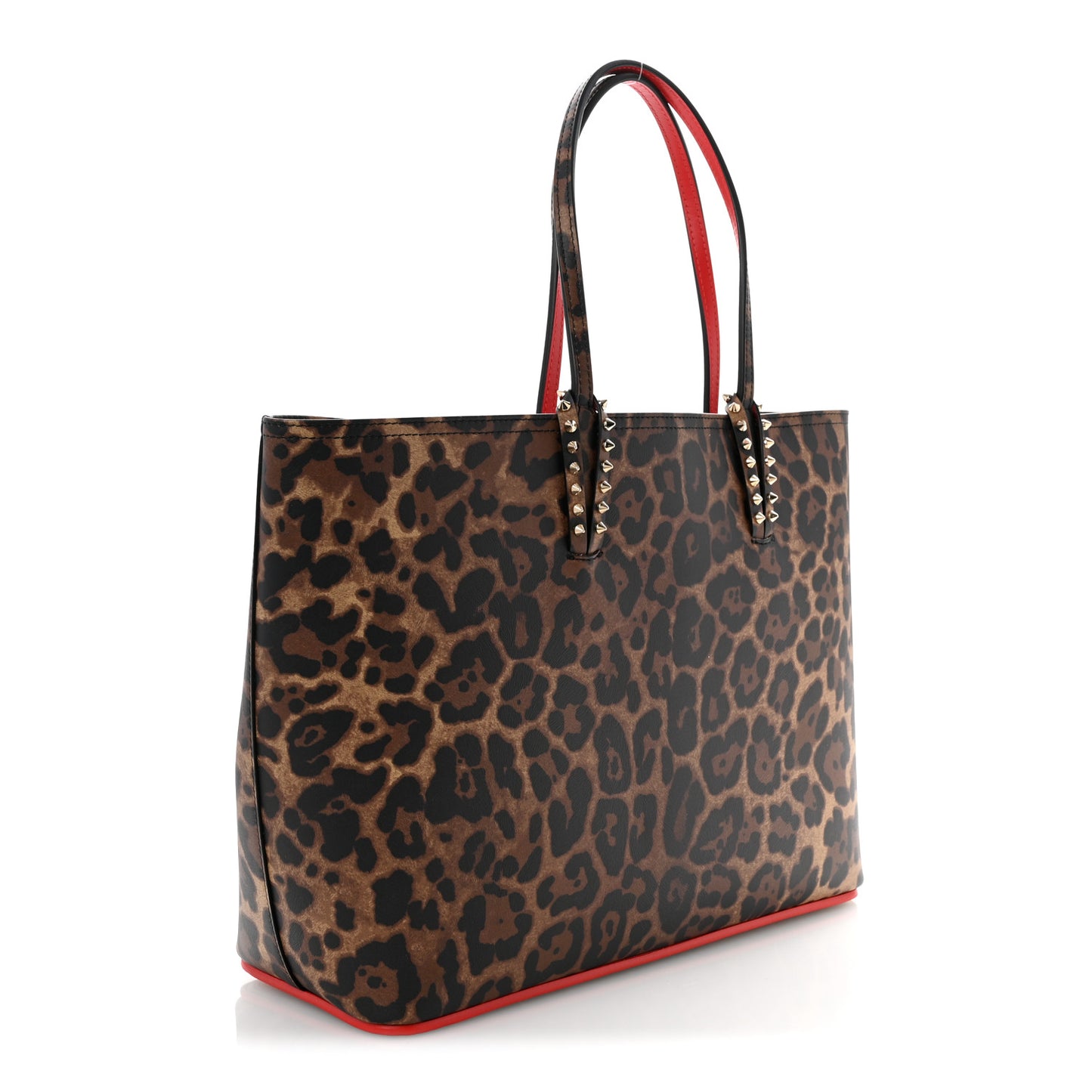 Calfskin Leopard Print Spikes East West Cabata Tote Brown