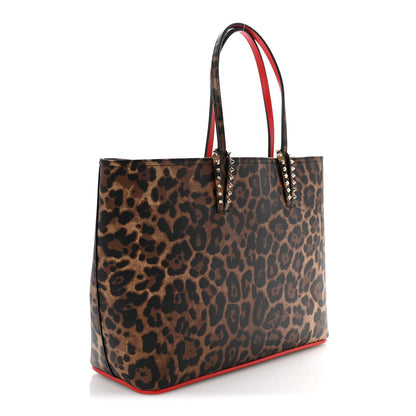 Christian Louboutin Calfskin Leopard Print Spikes East West Cabata Tote Brown 4 of 11