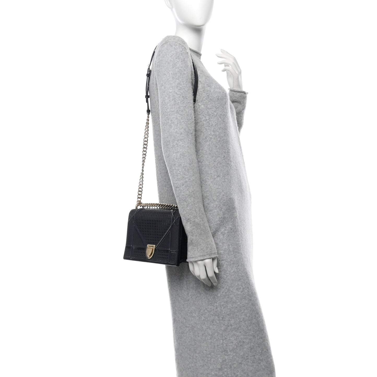 Metallic Patent Micro-Cannage Medium Diorama Flap Bag Navy Blue