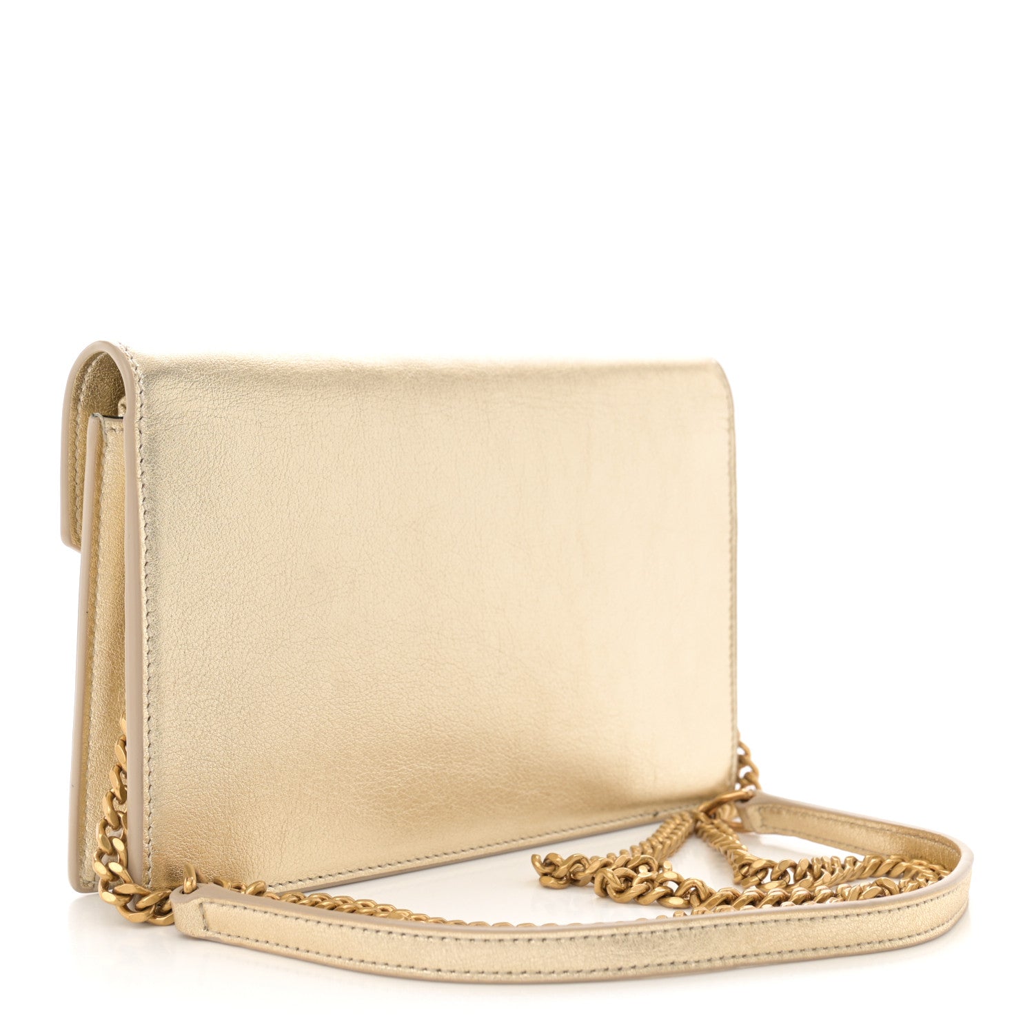 Saint Laurent Metallic Calfskin Monogram Envelope Chain Wallet Gold 3 of 13
