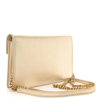 Saint Laurent Metallic Calfskin Monogram Envelope Chain Wallet Gold 3 of 13
