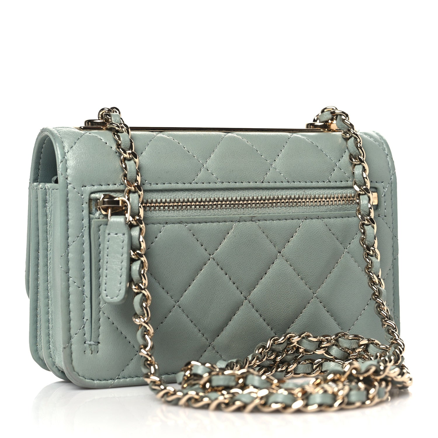 Chanel Lambskin Quilted Mini Trendy CC Wallet On Chain WOC Grey 3 of 10