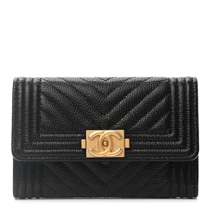 Chanel Caviar Chevron Quilted Boy Card Holder Wallet Black 1 of 7