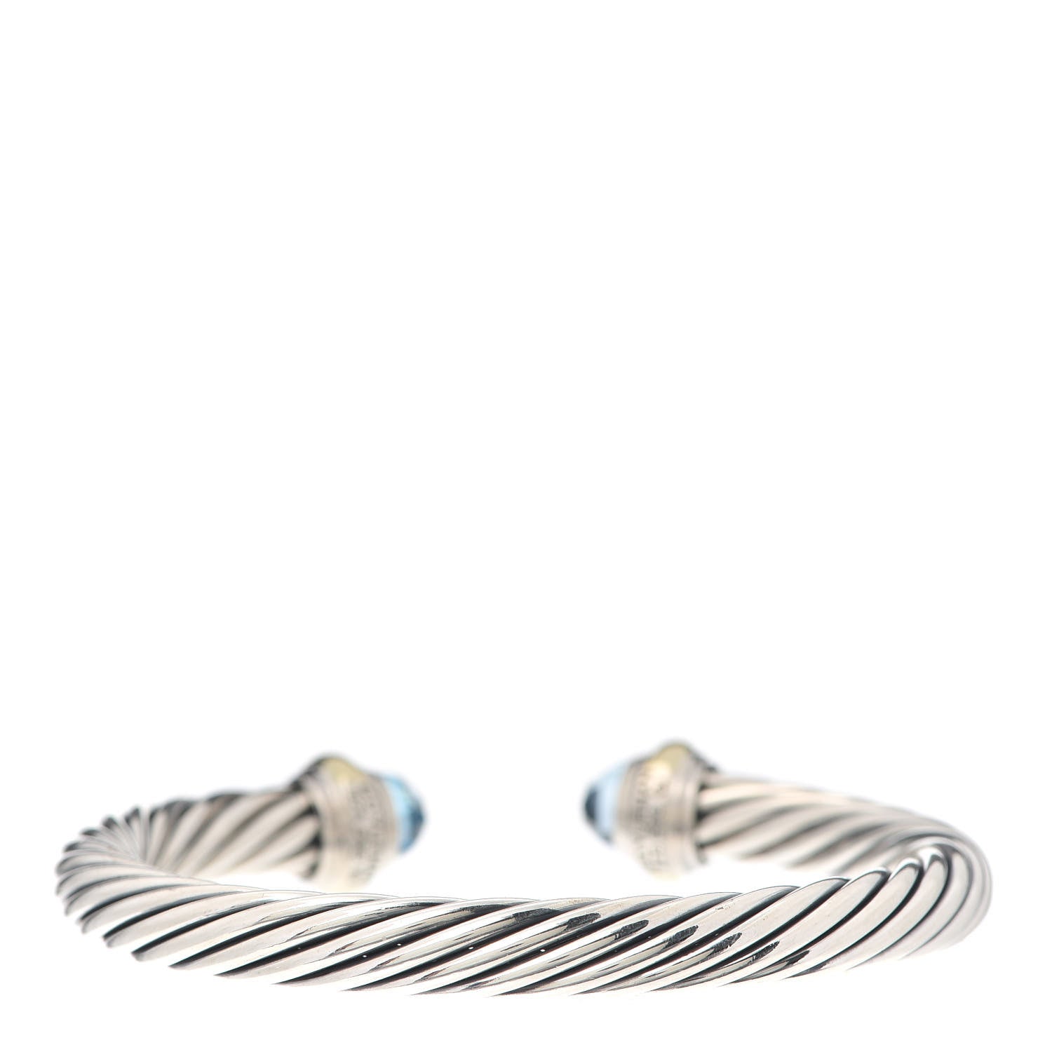 David Yurman Sterling Silver 14K Yellow Gold Blue Topaz 7mm Cable Classics Bracelet 3 of 6