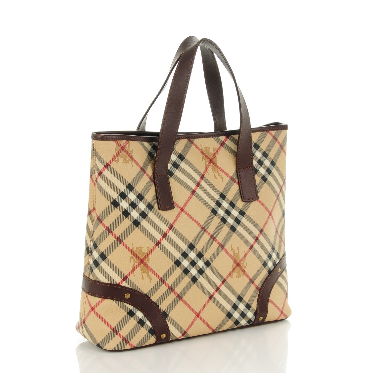Burberry Haymarket Check Studded Tote Chocolate 3 of 11