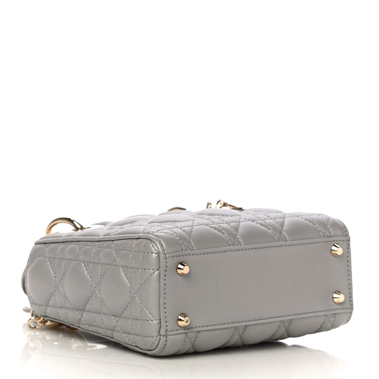 Metallic Lambskin Cannage Mini Lady Dior Grey