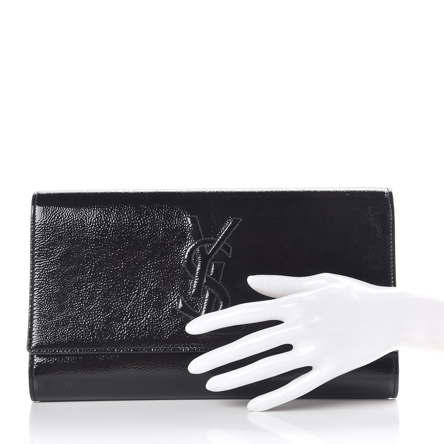 Saint Laurent Textured Patent Monogram Large Belle De Jour Clutch Black 2 of 9