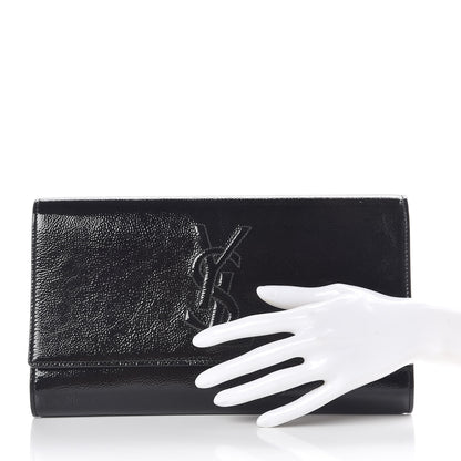 Saint Laurent Textured Patent Monogram Large Belle De Jour Clutch Black 2 of 9