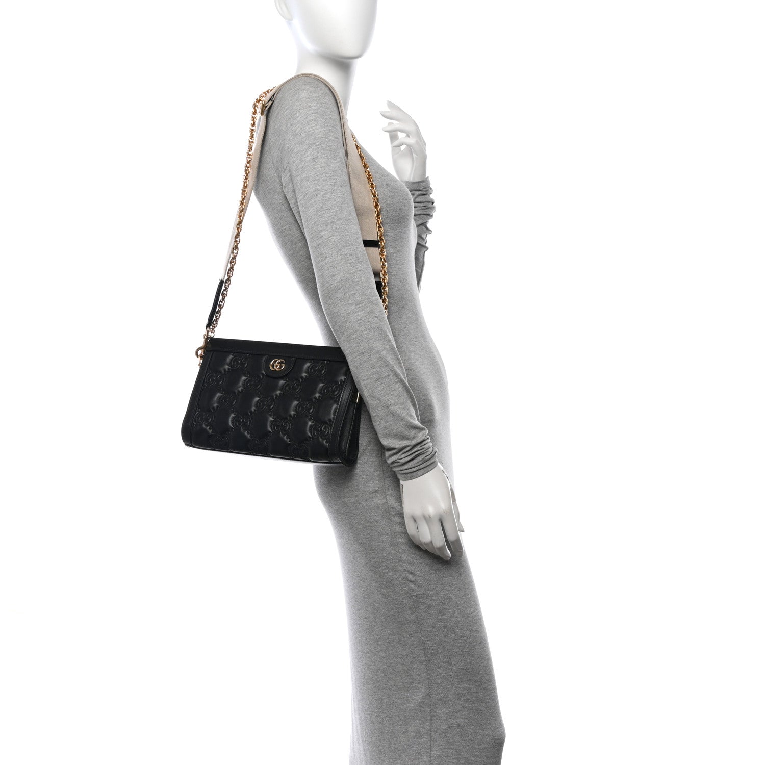 Gucci Calfskin GG Matelasse Small Slim Chain Shoulder Bag Black Natural 2 of 11