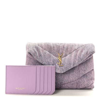 Saint Laurent Denim Quilted Loulou Puffer Monogram Pouch Clutch Bleached Lilac 1 of 10