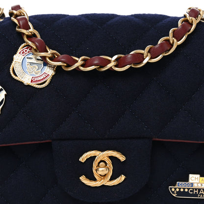 Chanel Felt Quilted Paris-Hamburg Charms Mini Rectangular Flap Black Dark Navy 8 of 10