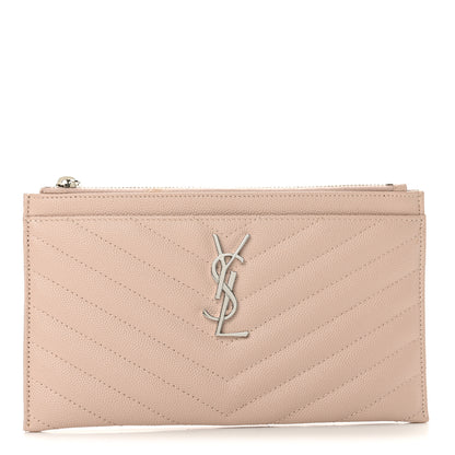 Saint Laurent Grain De Poudre Chevron Monogram Bill Pouch Marble Pink 1 of 10
