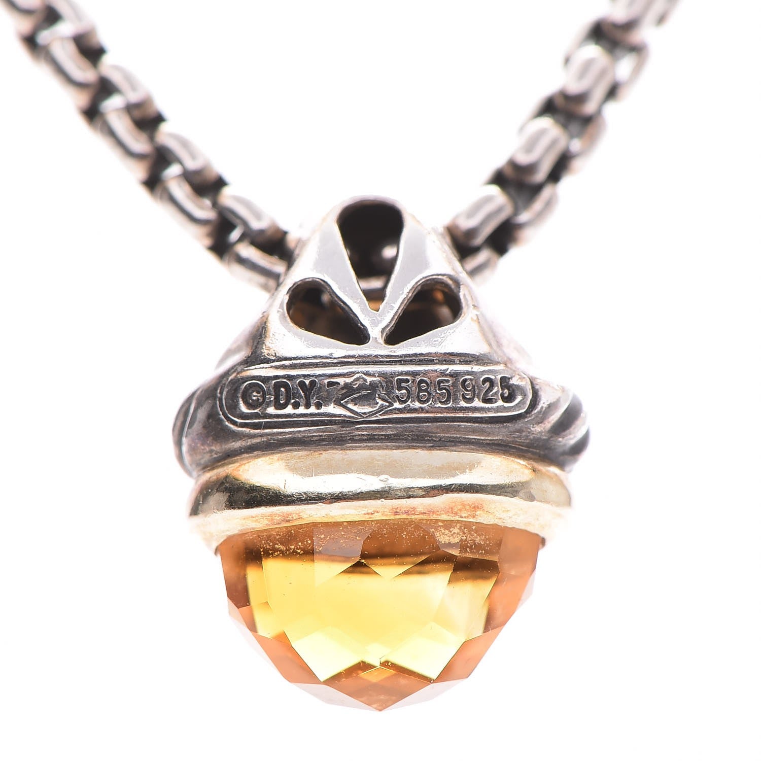 David Yurman Sterling Silver 14K Gold 10mm Citrine Acorn Pendant 4 of 6
