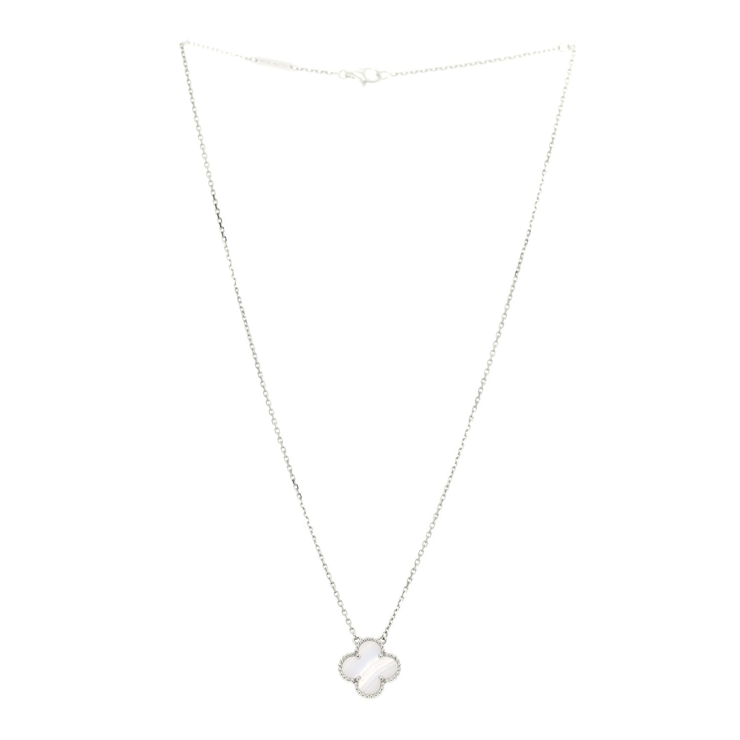 18K White Gold Chalcedony Vintage Alhambra Pendant Necklace