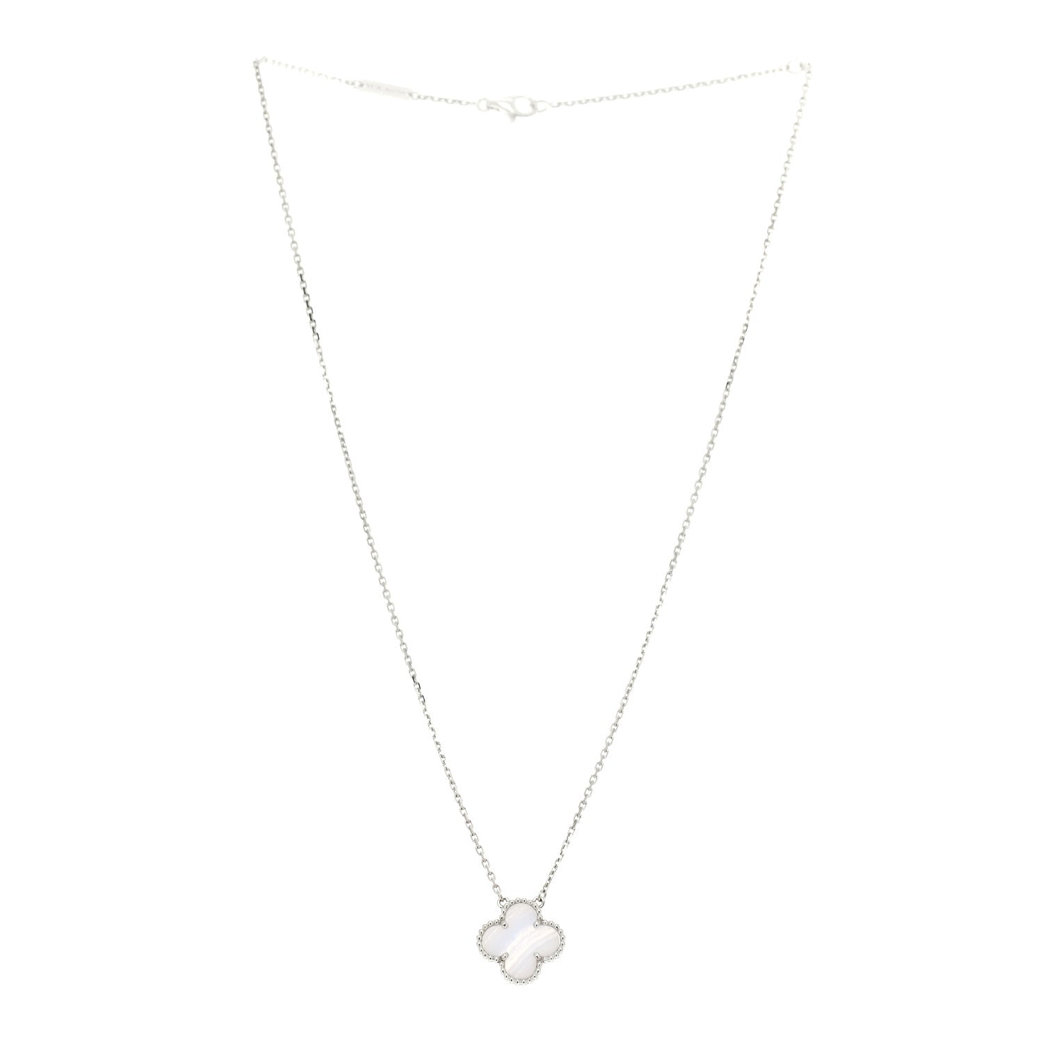 Van Cleef & Arpels 18K White Gold Chalcedony Vintage Alhambra Pendant Necklace 3 of 5