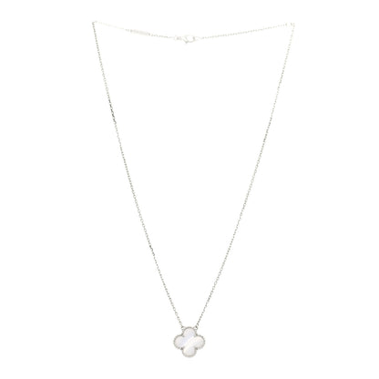Van Cleef & Arpels 18K White Gold Chalcedony Vintage Alhambra Pendant Necklace 3 of 5