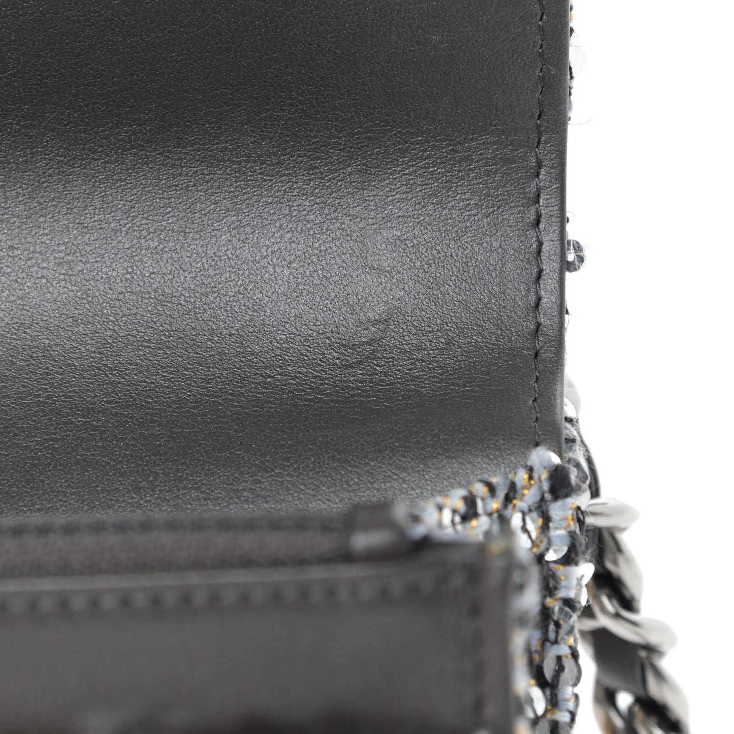 Sequin Quilted Chanel 19 Wallet On Chain WOC Silver