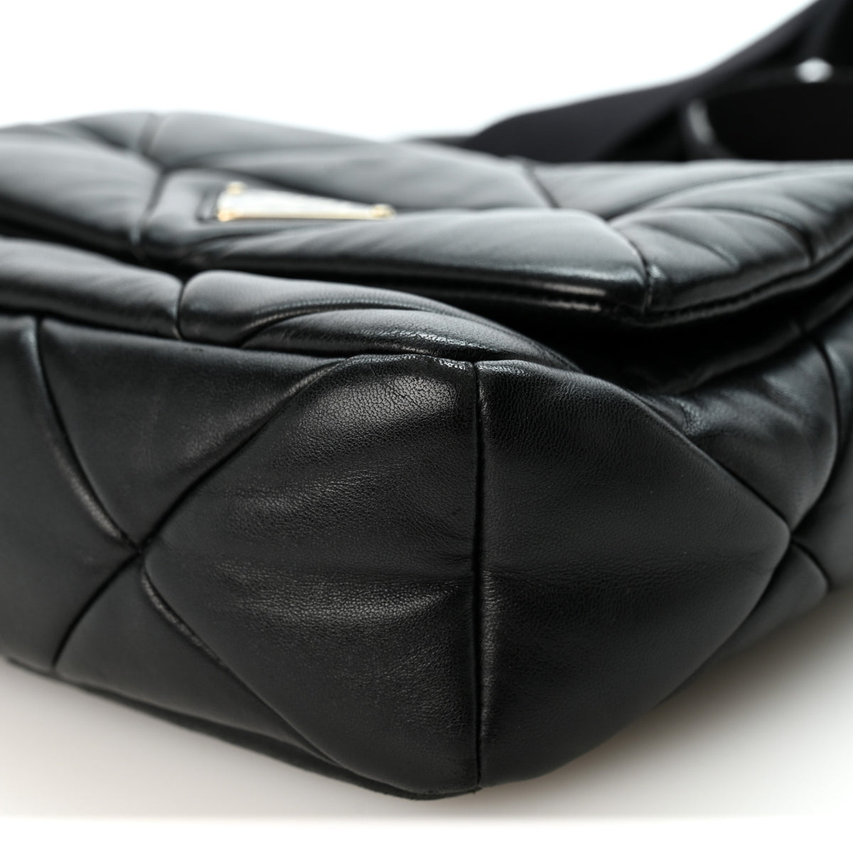Nappa Re-Nylon Triangle Quilted Patchwork System Flap Shoulder Bag Black