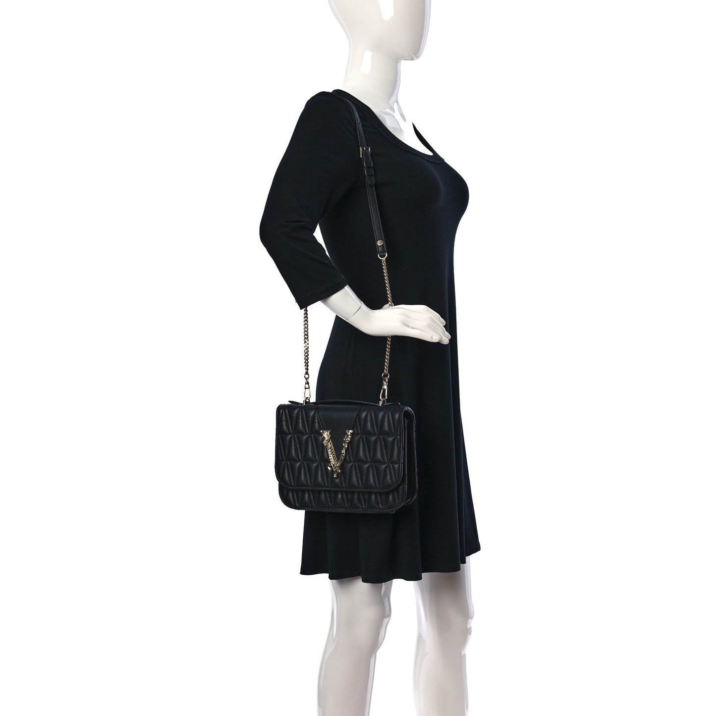 Nappa Quilted Virtus Top Handle Shoulder Bag Black