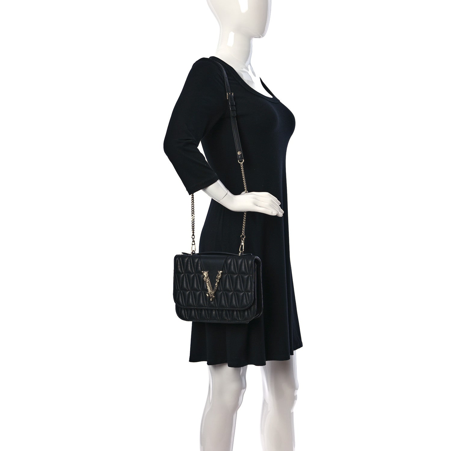 Versace Nappa Quilted Virtus Top Handle Shoulder Bag Black 2 of 10