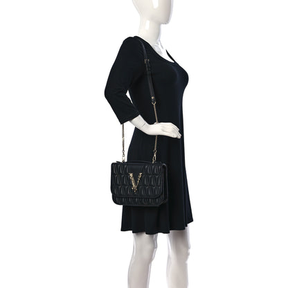 Versace Nappa Quilted Virtus Top Handle Shoulder Bag Black 2 of 10