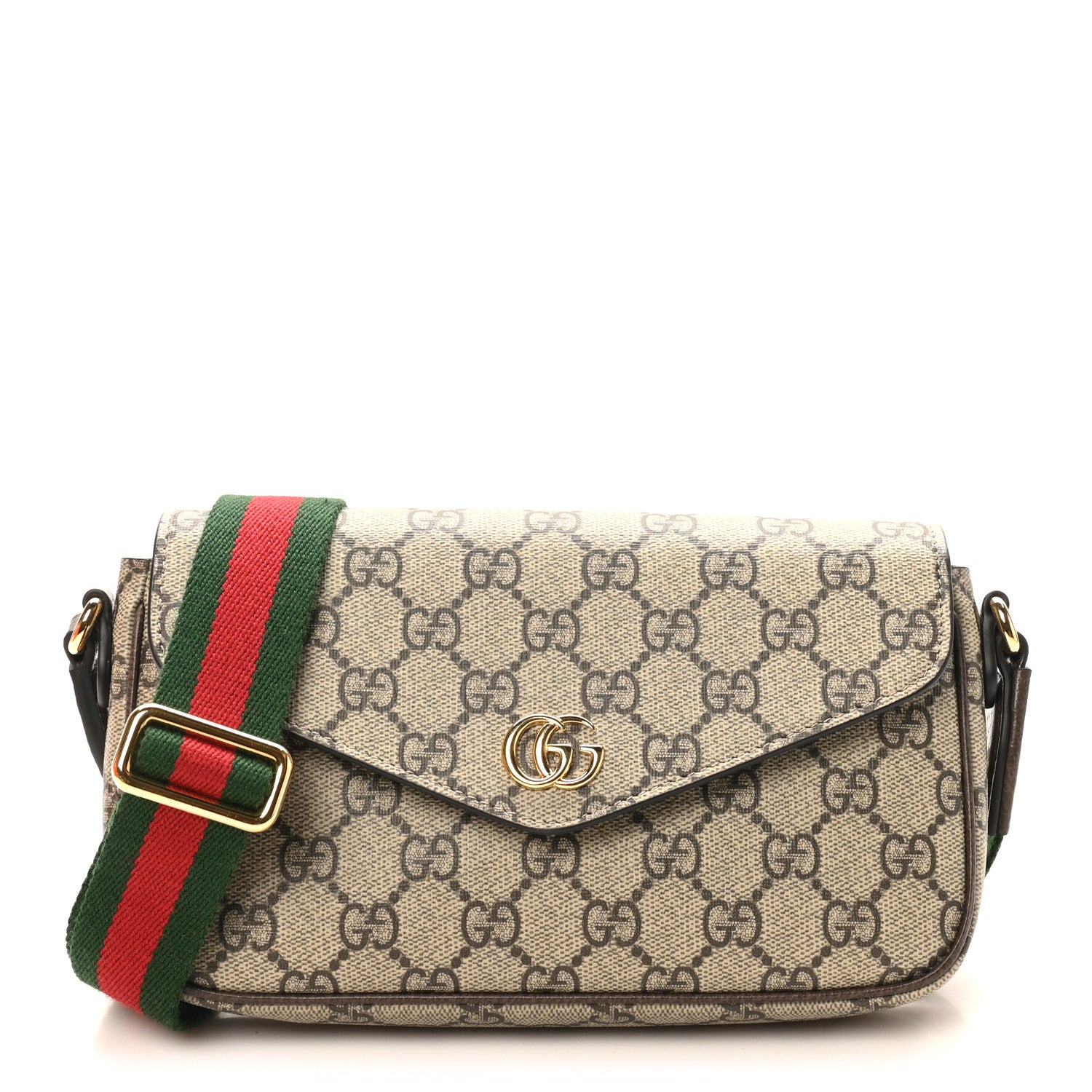 Gucci GG Supreme Monogram Textured Dollar Calfskin Web Mini Ophidia Envelope Shoulder Bag Beige Ebony New Acero 7 of 10