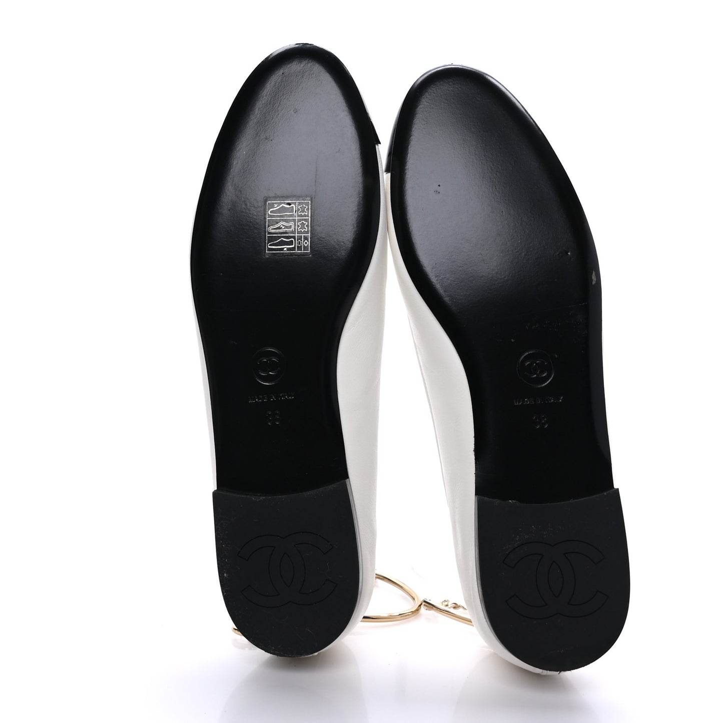 Lambskin Patent Calfskin Cap Toe Ankle Chain Ballerina Flats 38 White Black