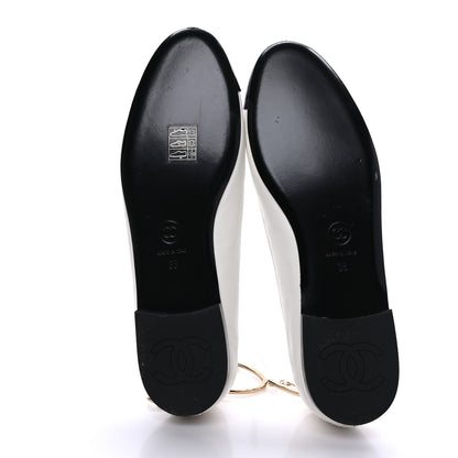 Chanel Lambskin Patent Calfskin Cap Toe Ankle Chain Ballerina Flats 38 White Black 5 of 8