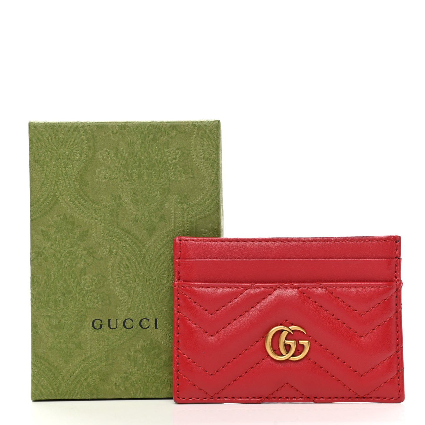 Calfskin Matelasse GG Marmont Card Holder Hibiscus Red