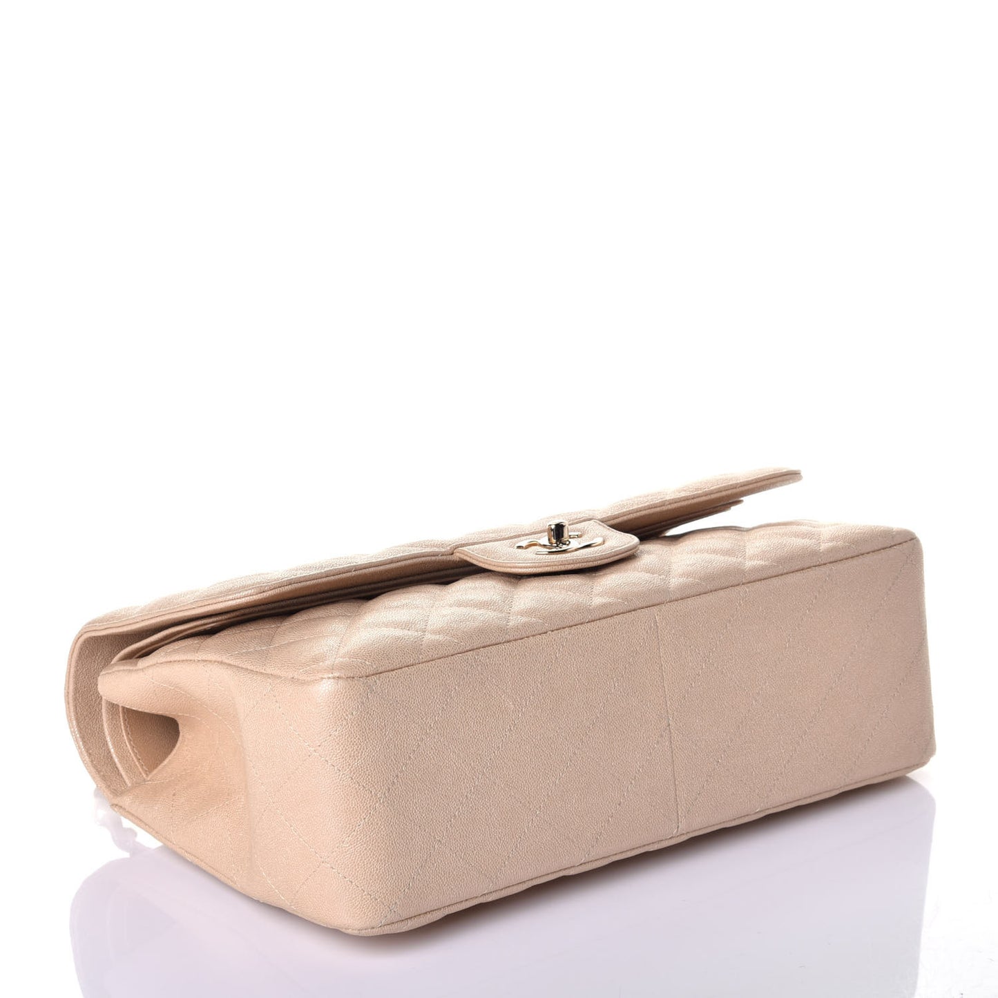 Iridescent Caviar Quilted Jumbo Double Flap Beige
