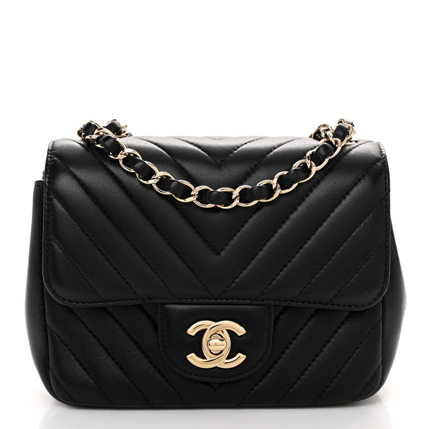 Chanel Lambskin Chevron Quilted Mini Square Flap Black 1 of 11