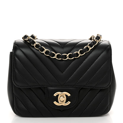 Chanel Lambskin Chevron Quilted Mini Square Flap Black 1 of 11