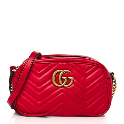 Gucci Calfskin Matelasse Small GG Marmont Chain Shoulder Bag Hibiscus Red 1 of 11