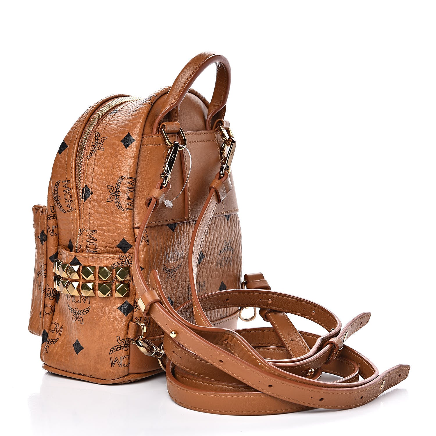 MCM Visetos Side Stud X-Mini Stark Bebe Boo Backpack Cognac 3 of 11