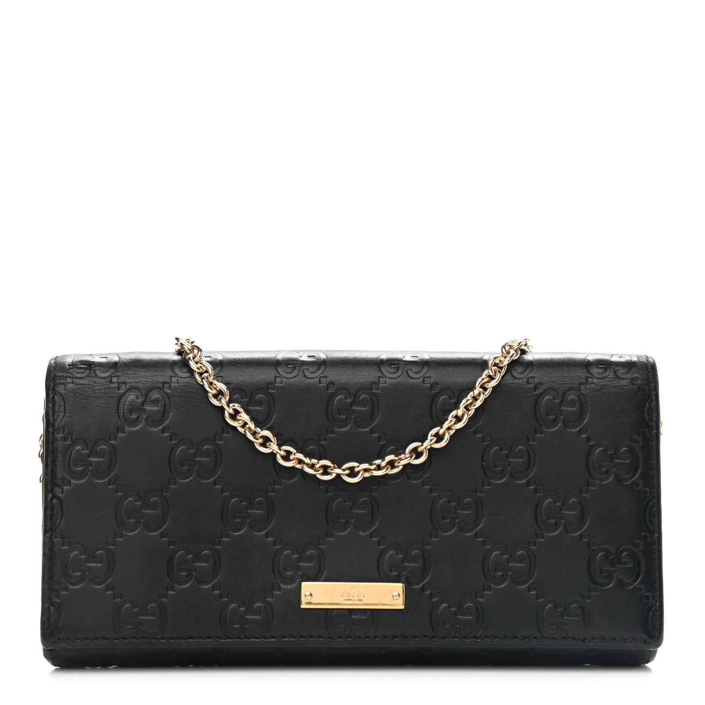 Guccissima Margaux Calfskin Metal Bar Chain Wallet Black