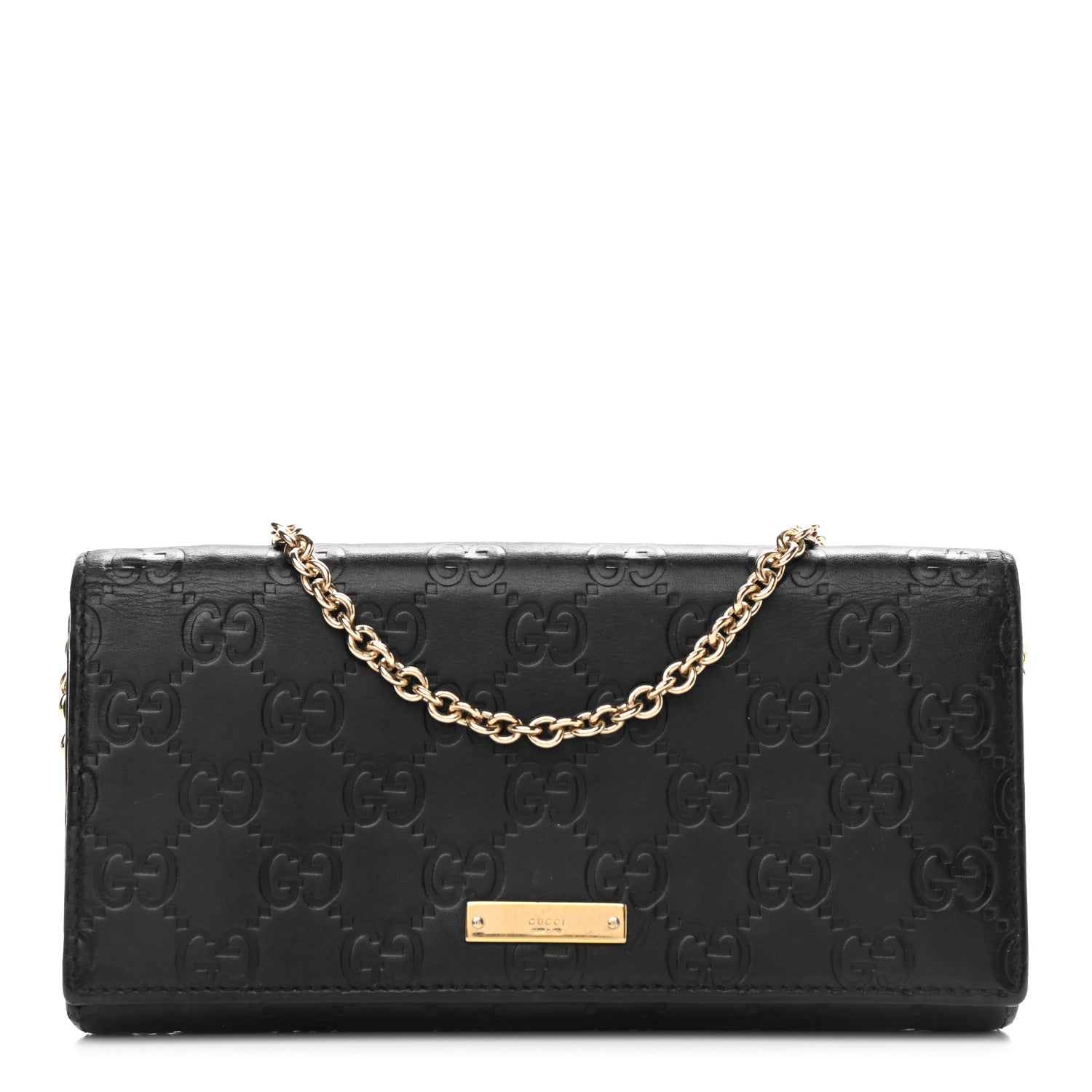 Gucci Guccissima Margaux Calfskin Metal Bar Chain Wallet Black 1 of 13