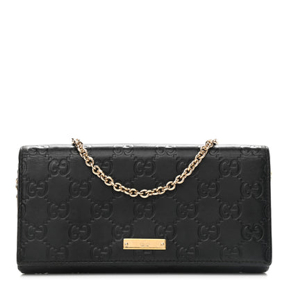 Gucci Guccissima Margaux Calfskin Metal Bar Chain Wallet Black 1 of 13