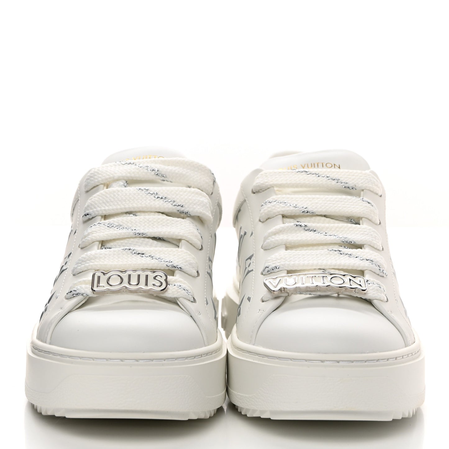 Calfskin Monogram Debossed Time Out Sneakers 36 White Silver
