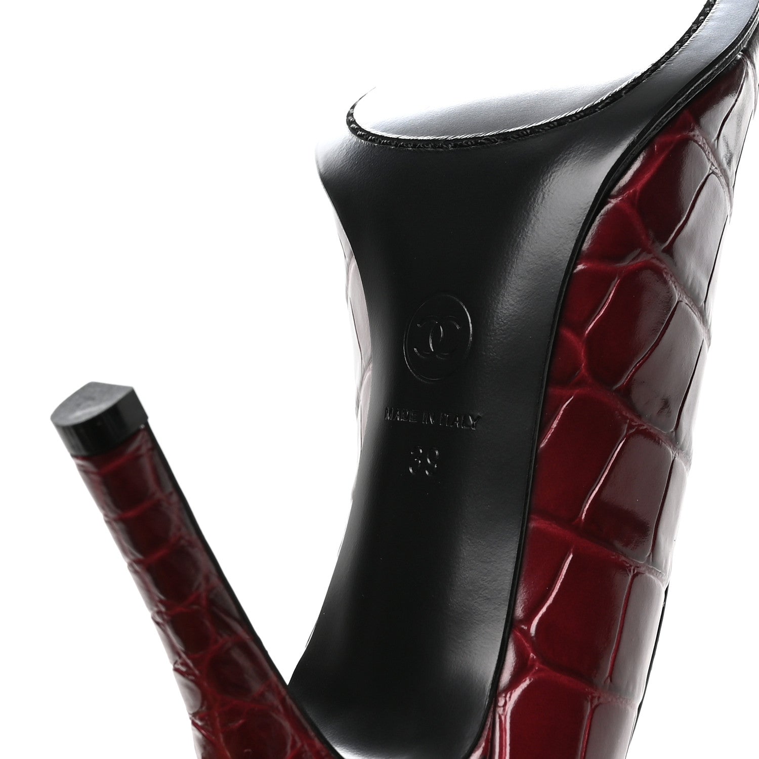 Chanel Crocodile Embossed Patent Calfskin Pumps 39 Burgundy Black 7 of 9