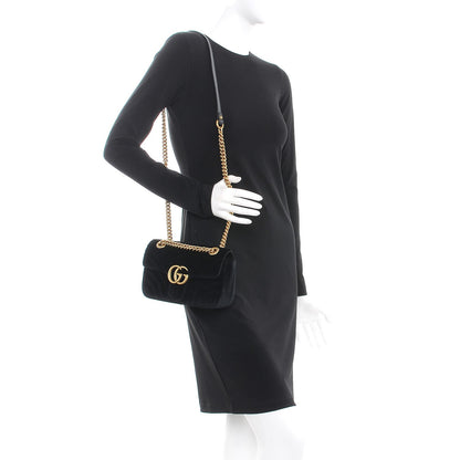 Gucci Velvet Matelasse Mini GG Marmont Shoulder Bag Black 2 of 9