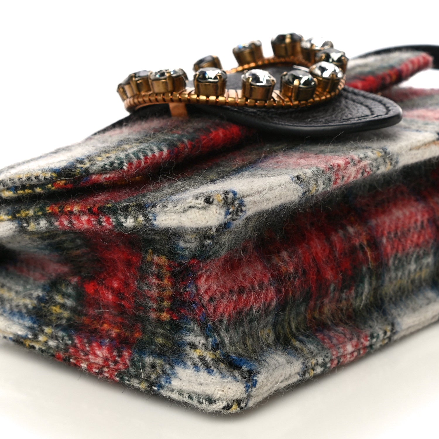 Miu Miu Wool Plaid Crystal Embellished Shoulder Bag Blue 9 of 10